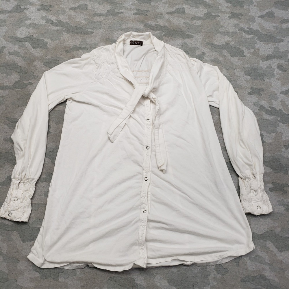 XCVI Top Womens Large White Snap Long Sleeve